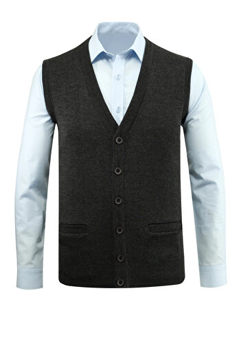 Çizgi Triko Men's Buttoned Vest Knitwear with Pockets Steel Knit Classic Fit - 5200L