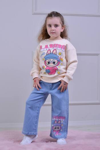 ARBİ kids Girls' Labubu Denim Pants Seasonal Two-Piece Set