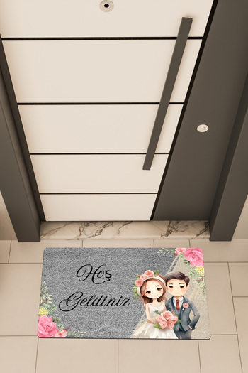 Dormot High Quality Digital Printing Grey, Standard Cute Couple-Themed Doormat