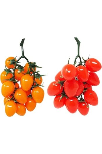 Generic SYOSI 2 Pcs Artificial Cherry Tomatoes, Fake Red Cherry Tomato Artificial Fruit Plastic Lifelike Sim