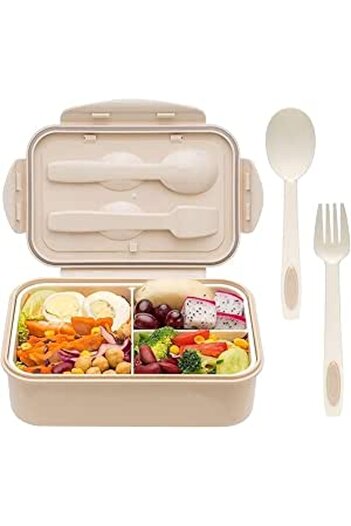 Generic MAIYIDACK Bento Lunch Box with 3 Compartments, 1400ml Capacity, Reusable Utensils, Leakproof and Mic