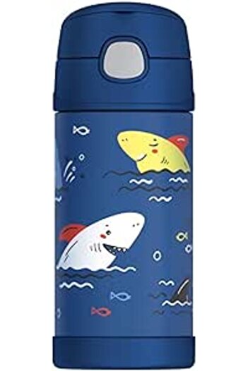 Generic THERMOS FUNTAINER STAINLESS STEEL KIDS SHARKS BOTTLE 355ML, F40123SK, KIDS WATER BOTTLE WITH STRAW,