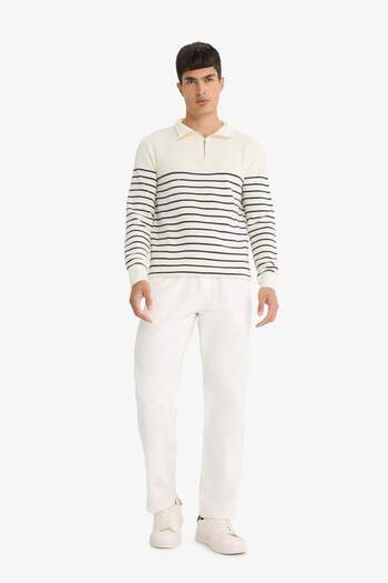 DeFacto Standard Fit Half Zipper Striped Knitwear Sweater F1522Ax25Au