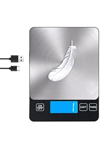 Generic AMROAH 15kg Digital Kitchen Scale Rechargeable with USB Type C Charging & LCD Display, 304 Stainless