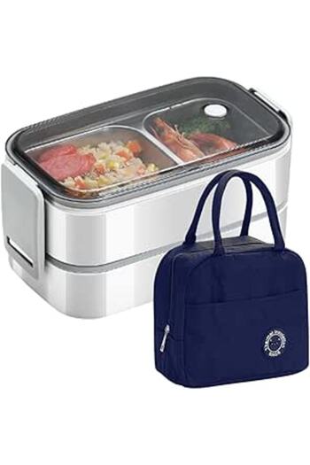 Generic Gardezi Kitchen leakproof lunch box with lunch bag-Blue Bento Box 2 tier stainless steel Tiffin Food