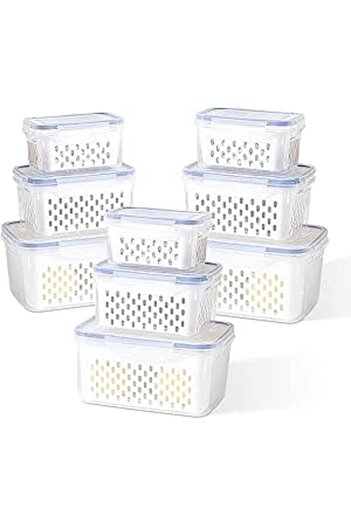Generic Genr 9 Pcs Fridge Organizers and Storage containers 9Pcs Kitchen Organizer Airtight with Vent Drain