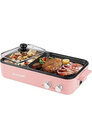 Generic XBL Indoor Grill Smokeless Grill with Hot Pot,1200W 2in1 Indoor Korean BBQ Electric Tabletop Grill w