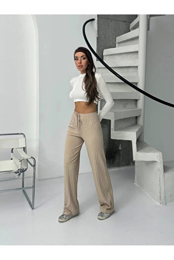 soonaksesuar Corduroy trousers with raised waistband, beige a4058