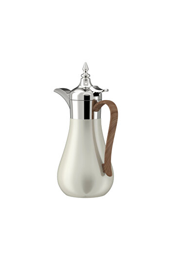 SQUALO Pearl White + Beige Steel Coffee Pot with Wooden Handle - 1L