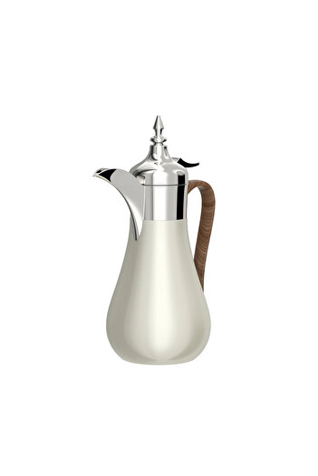 SQUALO Pearl White + Beige Steel Coffee Pot with Wooden Handle - 1L