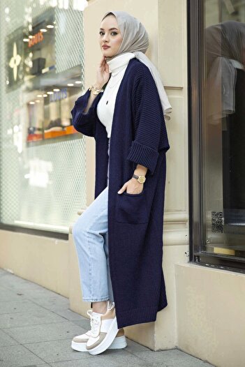 Işıltı kidss Batwing sleeve long knit cardigan - navy blue