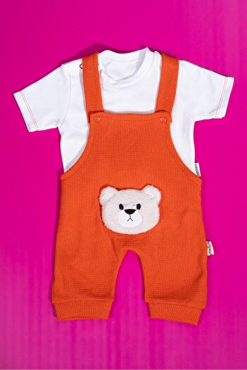 agugu Short Salopet Set with Teddy Bear Figure Orange