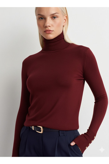 Dilvin Turtleneck Sleeve Drop Sweater-Bordeaux