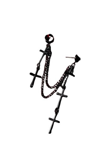 SYGGY Cercel Cross, cuff style, 7 cm, black