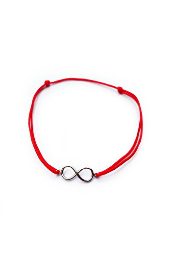 Wild Bracelets Adjustable 925 Silver Bracelet with Infinity Charm and Red Silk Cord