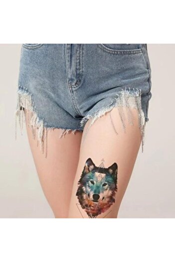 SYGGY Temporary Tattoo for Arm or Leg, Watercolor Wolf