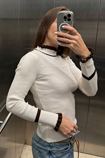 Noi Belis High Neck Ruffle Detail Slim Fit Knitwear Sweater Aw25Kz0034