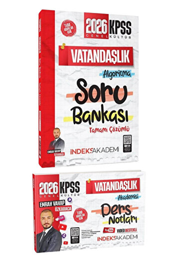 İndeks Akademi 2026 KPSS Vatandaşlık Algoritma Tamamı Çözümlü Soru Bankası+Video Ders Notları-2 KİTAP-SET