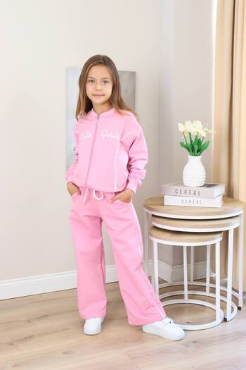 ARBİ kids Girls' Little Girls' Zippered Two-Thread Lycra Waist Belt Pocket Two-Piece Suit