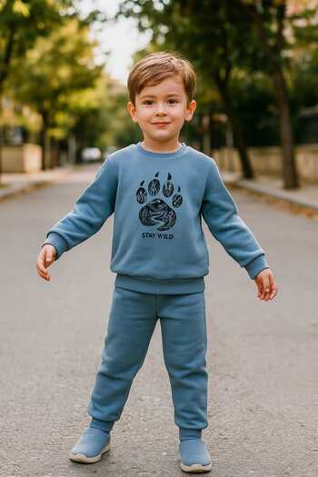 DUBLİNO KİDS Boys' Three-Ply Inner Layered Top and Bottom Set Long Sleeve Sweatshirt and Elasticated Legs Pants