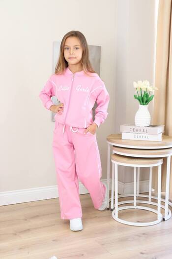ARBİ kids Girls' Little Girls' Zippered Two-Thread Lycra Waist Belt Pocket Two-Piece Suit