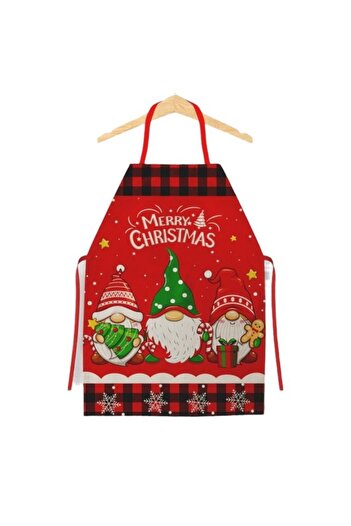 OEM Decorative Kitchen Apron, Christmas Theme, 50 x 70 cm, 3 Elves Model, Polyester, Red