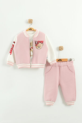 Mini Baray Girl baby bear love embroidered 3-piece tracksuit set (9-12-18 months)