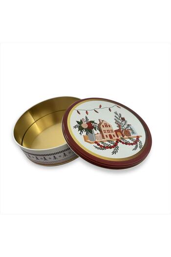 The Byzia Christmas Patterned Cookie Box - Metal Storage Box - Christmas Box