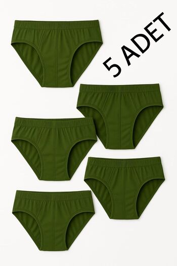 enmodaiçgiyim 5 Pieces 100% Cotton Khaki Green Men's Briefs – Breathable, Comfortable Fit