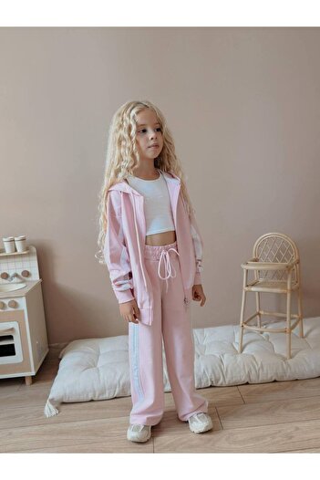 ARBİ kids Girls' Stripe Detailed Two-Thread Lycra Quality Molded Tracksuit Pajamas