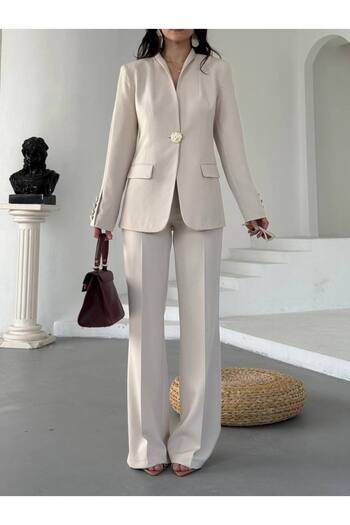 buqre's moda Gold Single Button Stand Collar Double Blazer Suit