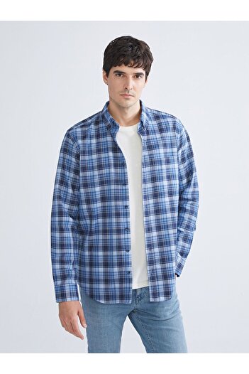 LC Waikiki Чоловіча сорочка LCWAIKIKI Classic Regular Fit з довгим рукавом у клітинку з габардину
