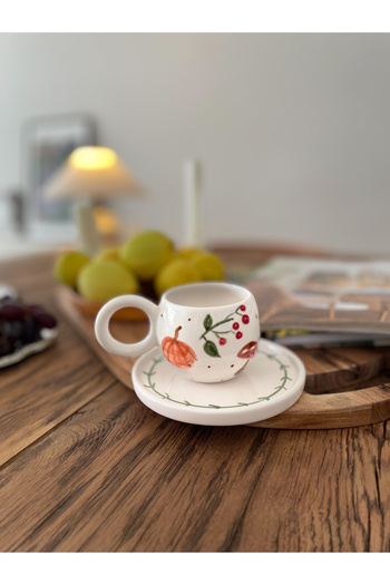 Mugtasarım Pumpkin Themed Latest Spring Handmade Ceramic Double Turkish Coffee Cup