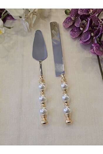 AlyaHomeAksesuar 2 Piece Pearl Cake Serving Spoon Set Gold