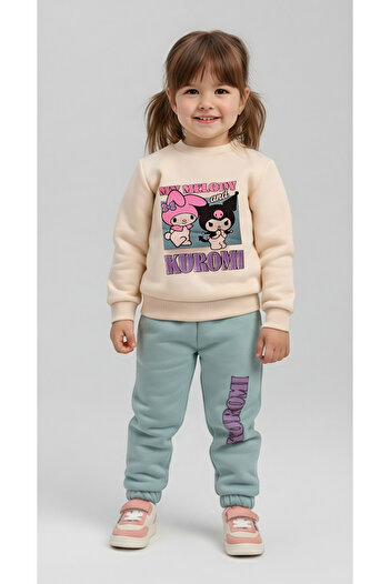 Beray Bebe Kuromi Printed Girls' Tracksuit Set – Three-Piece Hooded, 2-Piece Set, Sweatshirt + Bottom Tracksuit