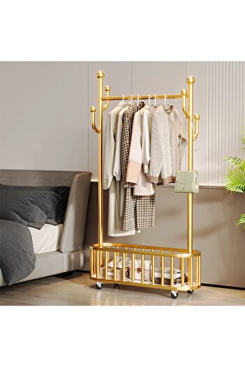 Un Luxury Metal Clothes Hanger with Wheels - Modern and Practical Design Clothes Organizer in Gold