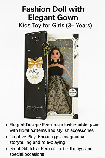 TSUMAB Fashion Doll with Elegant Gown – Kids Toy for Girls (3+ Years)