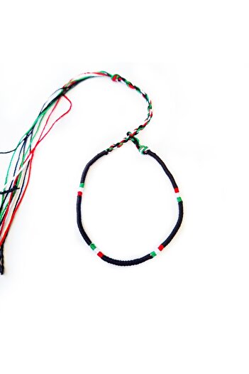 Wild Bracelets Adjustable textile bracelet, black with green and red, for hand and foot, handmade