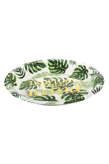 SHOPIENS Set 6 farfurii de carton Shopiens®, ideale pentru petrecere cu model frunze tropicale verzi, 23 cm