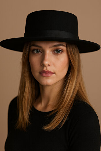 CosmoOutlet Women's Black Gondola Stylish Design Fedora Hat