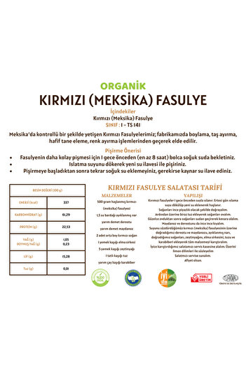 Taş Değirmenden Organik Organik Kırmızı (Meksika) Fasulye - 5 Kilo