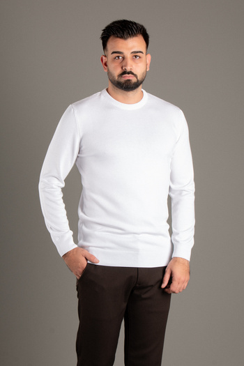 ZEKİ ÖZER Men's White Basic O-Neck Knitwear