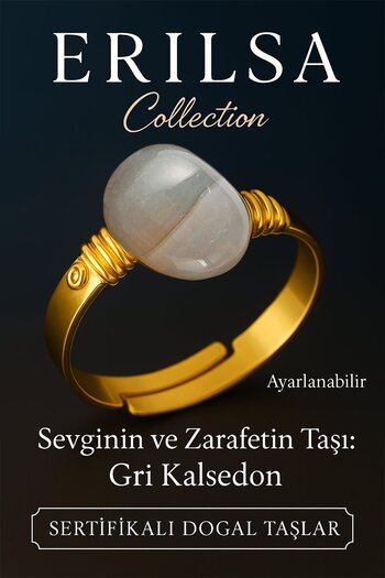 Erilsa Certified Natural Gray Chalcedony Stone Ring – Thick Tumbil Case Gold Color Adjustable