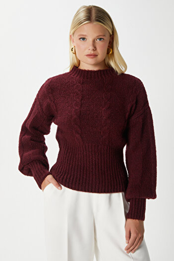 Ritnice Women's Stay Soft Texture Hair Knit Thick Burgundy Knitwear Sweater Kz00174
