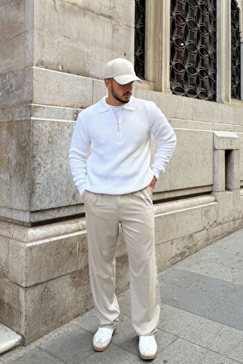 Livio Ferri Mena Men's Polo Neck Thessaloniki Knit Half-Zip Thick Knitwear Sweater