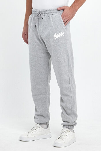 THE RULE Stwd Printed Regular Winter 3 Thread Ribbed Elasticated Leg Grey Jogger Sweatpants Rf0545