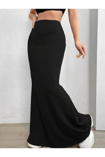 MAROVOAY Black Slimming Lycra Fishtail Skirt, Maxi Length Skirt