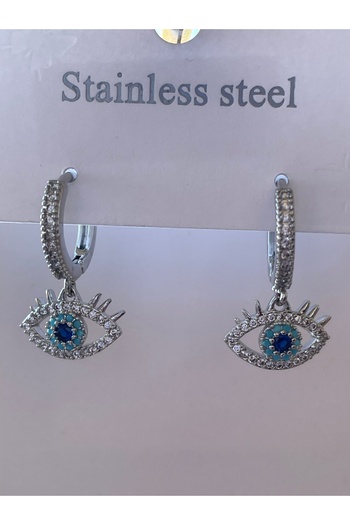 noxen Silver Eyelash Zircon Eye Design Earrings
