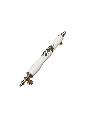 Online Home Market Porcelain Handle 128mm(12.8cm) Black Rose Patterned (Foot Chrome) Furniture Drawer Door Handle
