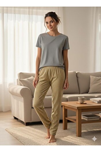 FAMES PİJAMA Winter Striped Women's Pajama Bottoms